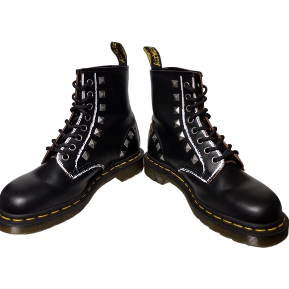 Dr. Martens 1460 Stud Leather Black Rolled Vintage Smooth Boots - Picture 3 of 11